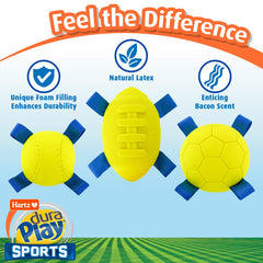 Hartz Dura Play Sports Football dog toy showing its natural latex exterior.