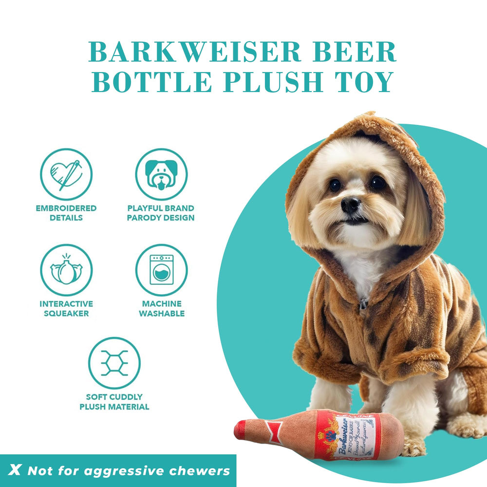 Close view of the brown plush exterior on the Haute Diggity Dog Barkweiser dog toy.