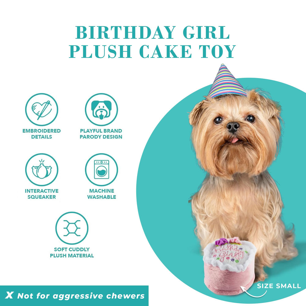 Haute Diggity Dog Birthday Girl Cake plush dog toy showing its faux frosting detail.
