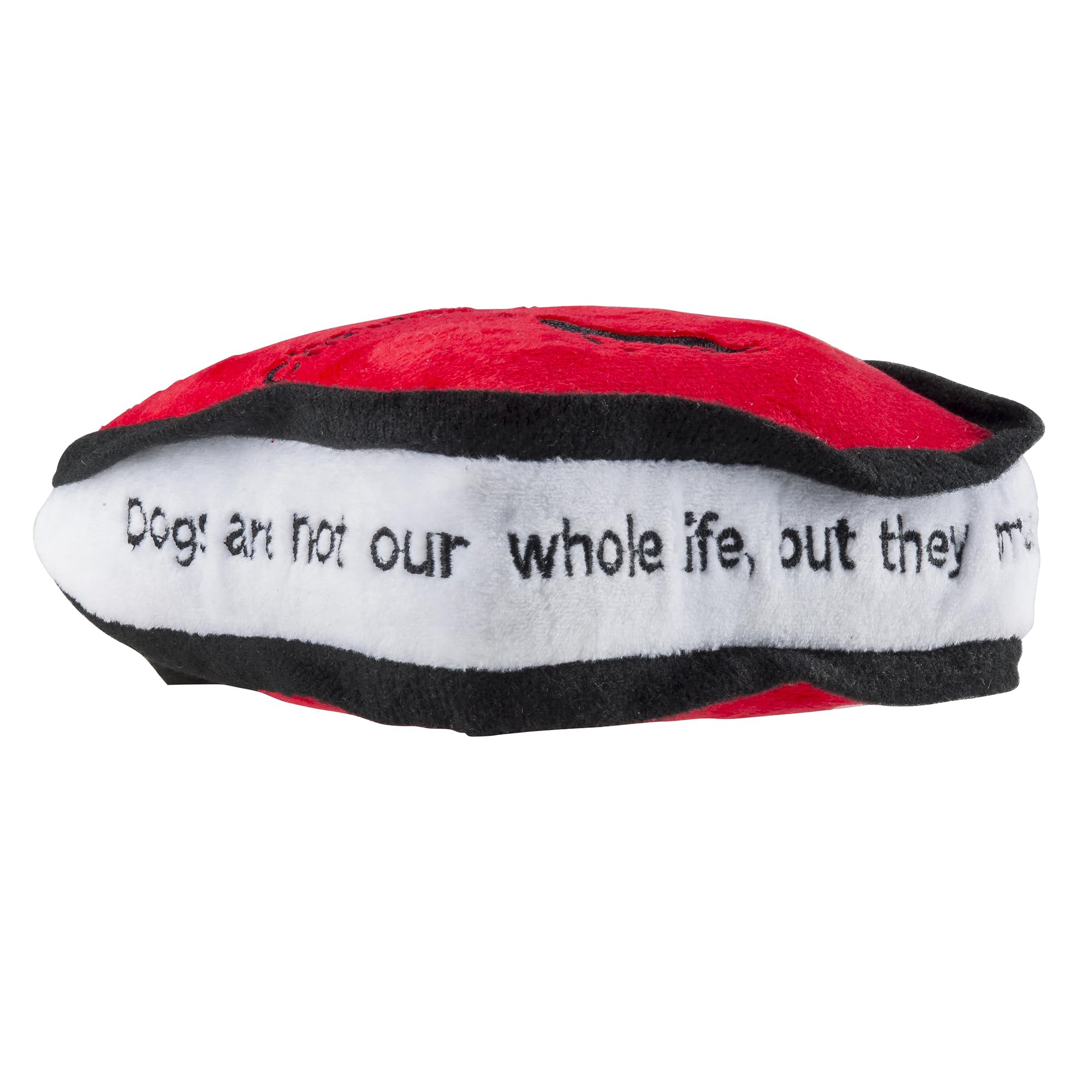 Haute Diggity Dog Chewlulemon Tote plush dog toy with its embroidered details in close view.
