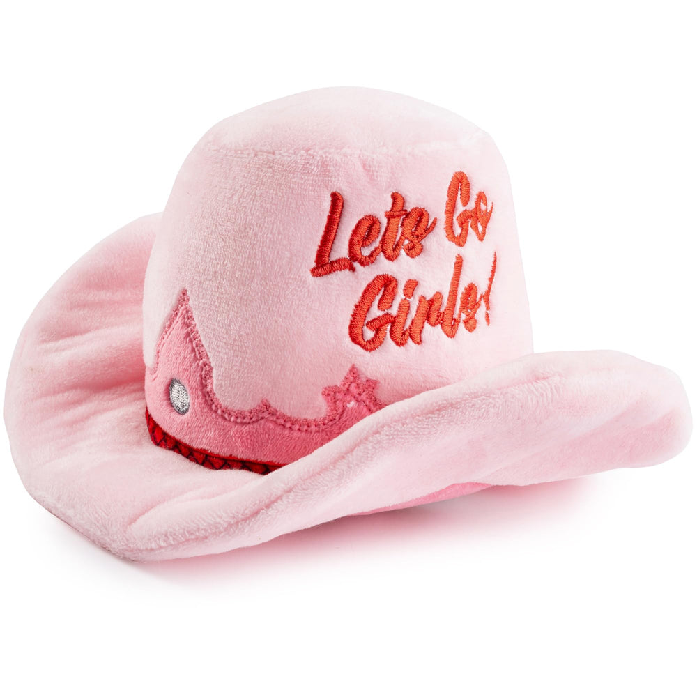 Haute Diggity Dog Cowgirl Hat Plush Dog Toy shown from the front.