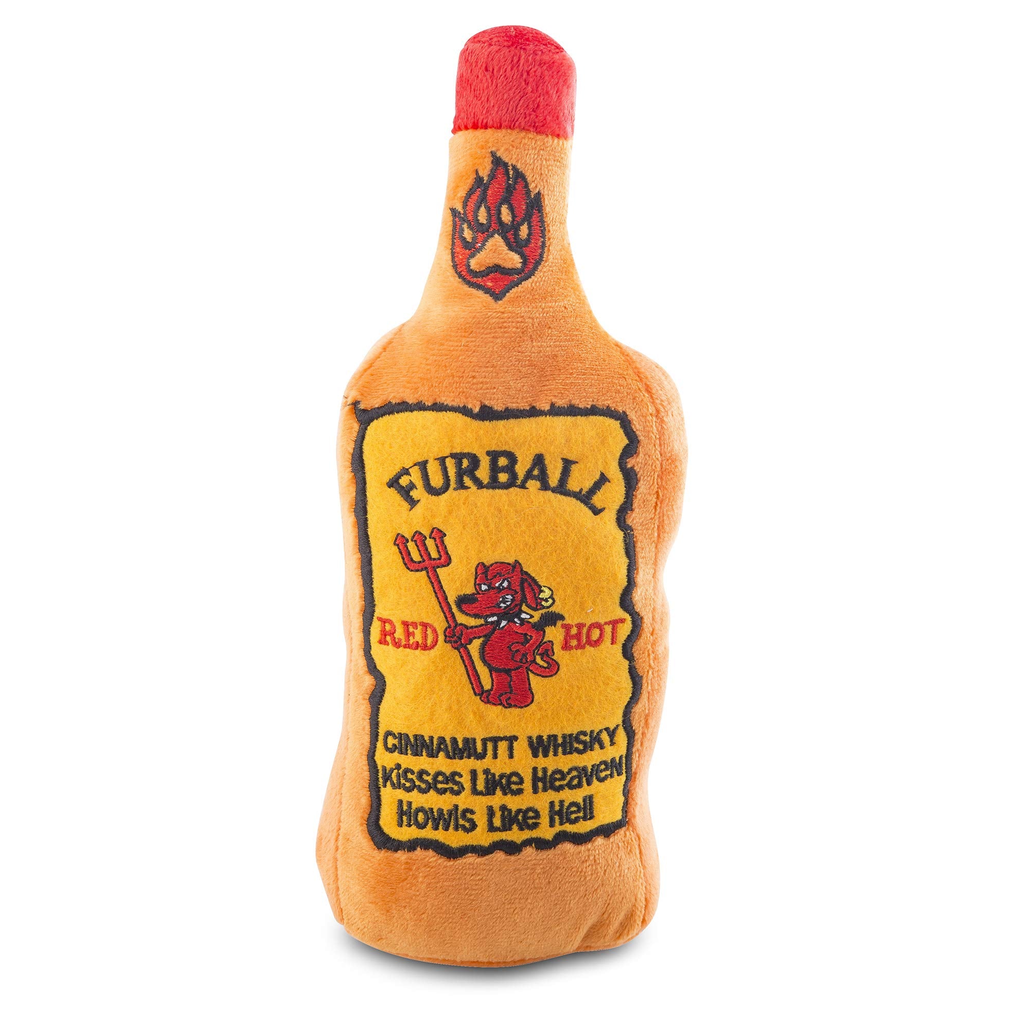 Haute Diggity Dog Furball Bottle Plush Dog Toy shown from the front.