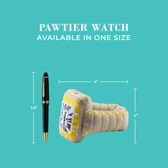 Haute Diggity Dog Pawtier Watch plush dog toy shown during squeaky play.