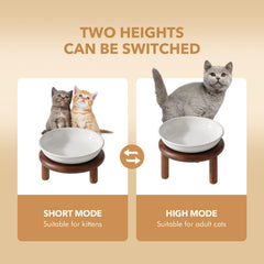 Havniva cat bowl and wood stand shown together as an assembled feeding setup.