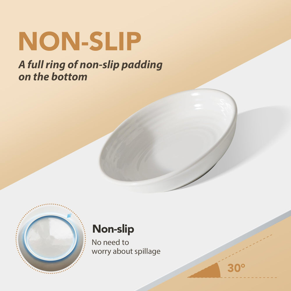 Havniva ceramic cat bowl close-up highlighting its smooth glazed surface.