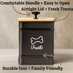 HB Design Co. Dog Treat Container showing the bamboo lid and rubber lining.