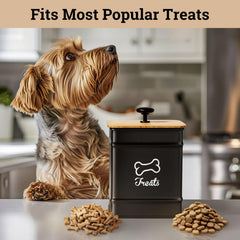 HB Design Co. Dog Treat Container close-up of its matte black lid handle.