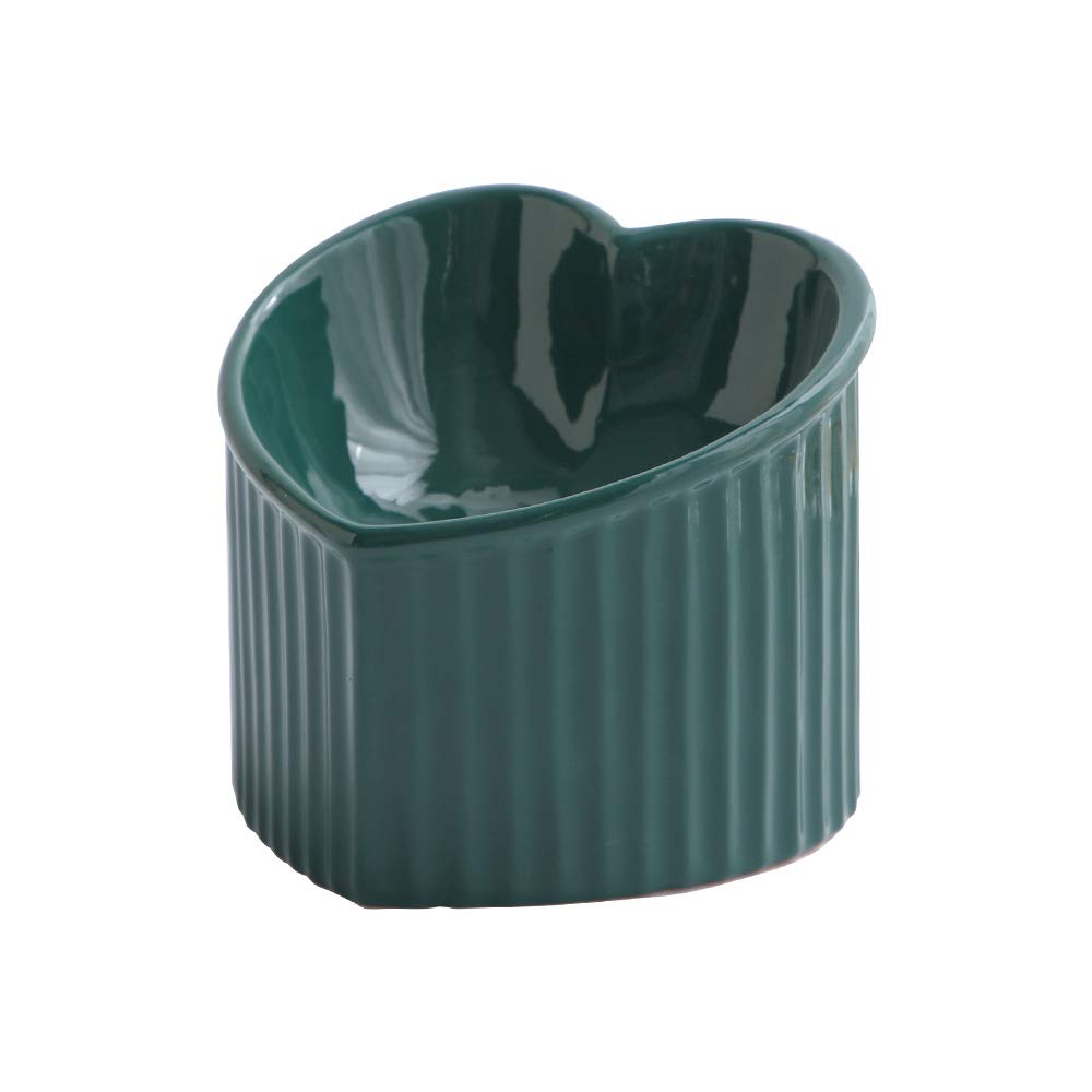 HCHLQLZ ceramic cat bowl shown from the front in dark green.