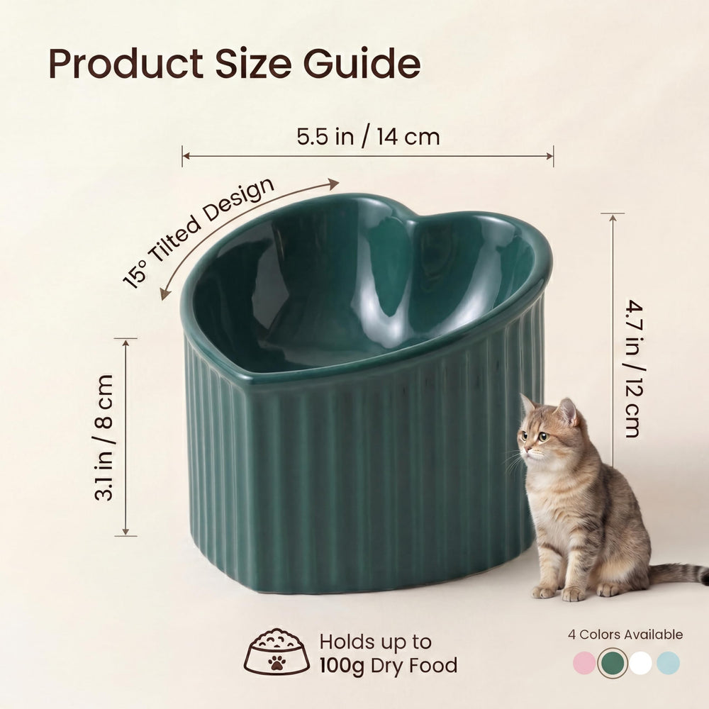HCHLQLZ ceramic cat bowl shown from the side to show its raised profile.