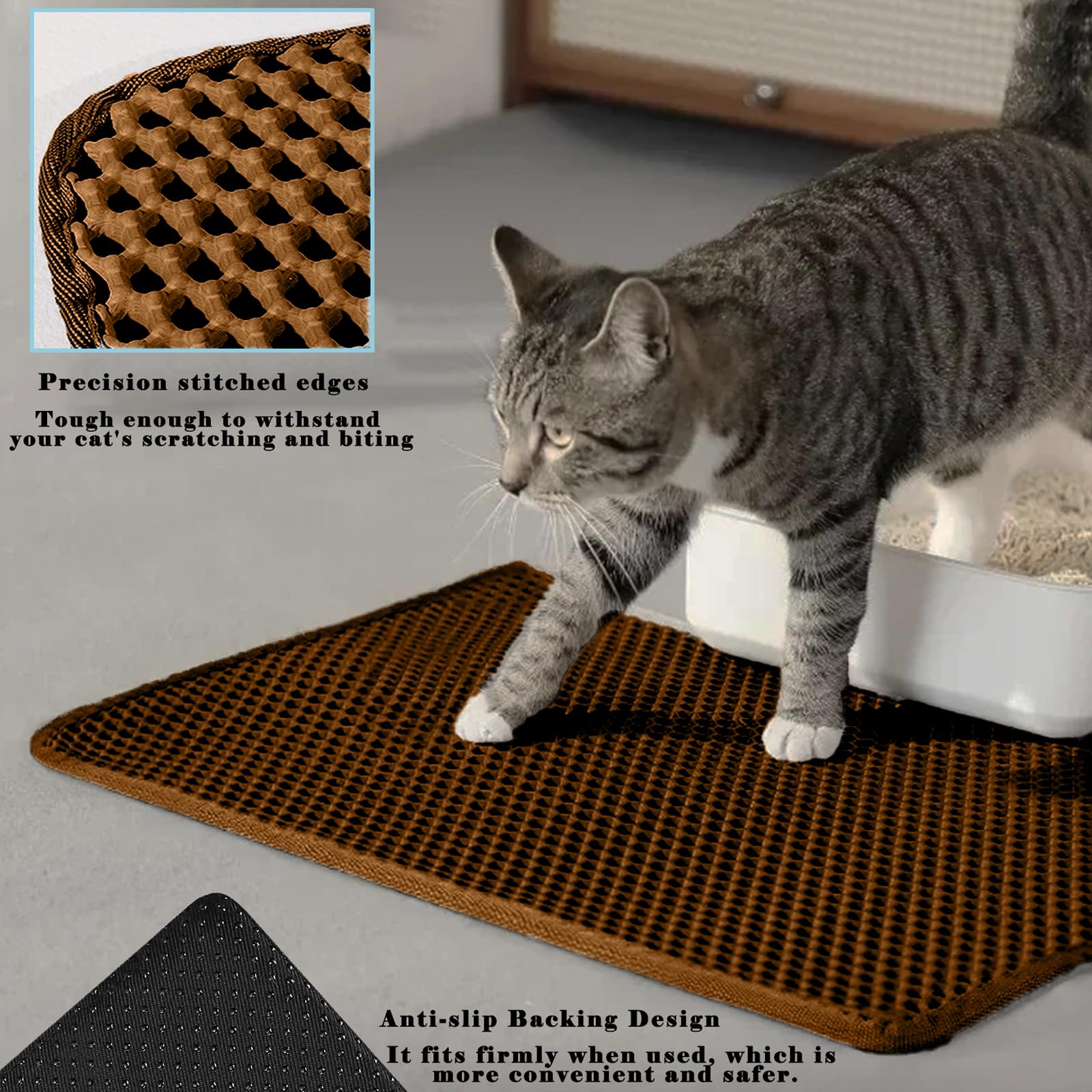 HCY&WLD Cat Litter Mat positioned under a cat stepping away from the litter box.