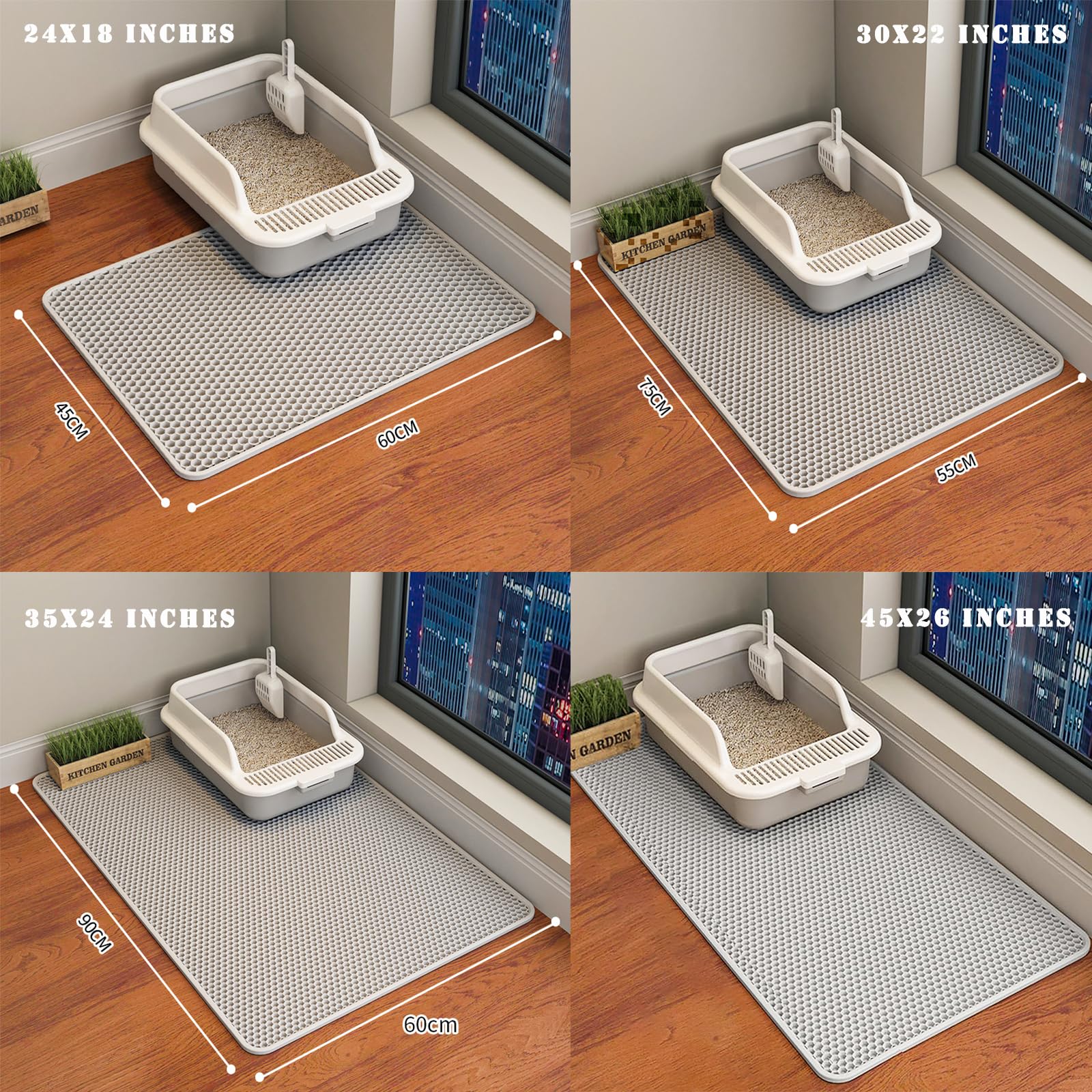 HCY&WLD Cat Litter Mat shown in use as a feeding mat.