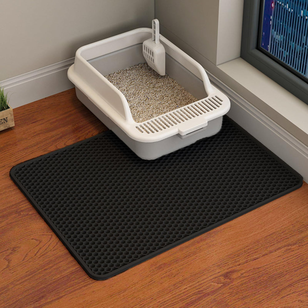 HCY&WLD Cat Litter Mat shown from the front in black.