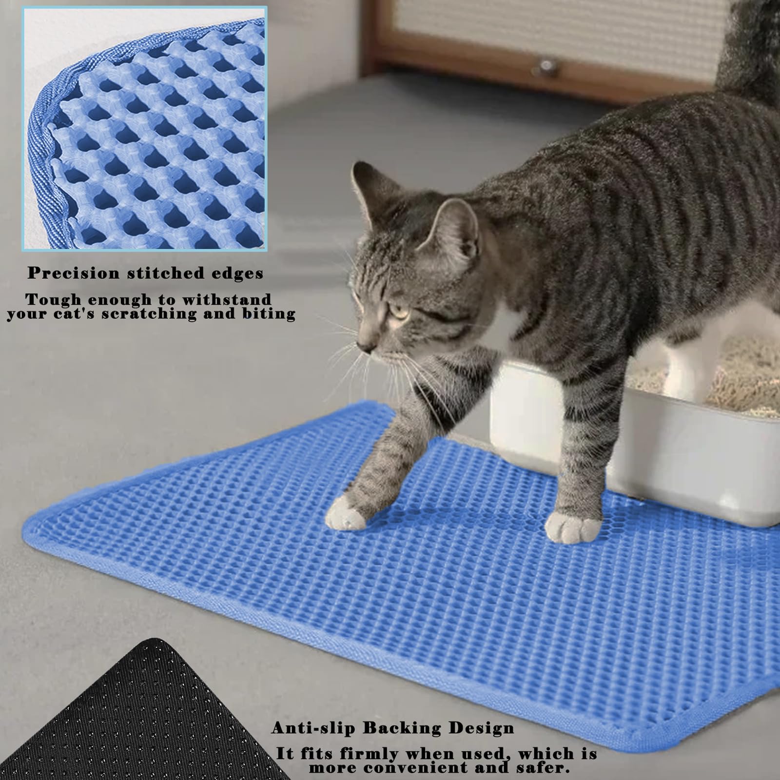 HCY&WLD Cat Litter Mat catching loose litter beside a litter box.
