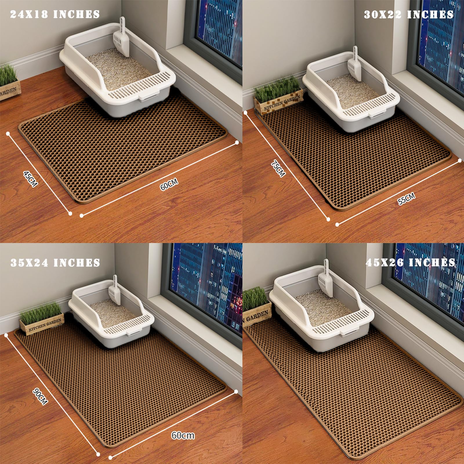 HCY&WLD Cat Litter Mat being rinsed with water for cleaning.