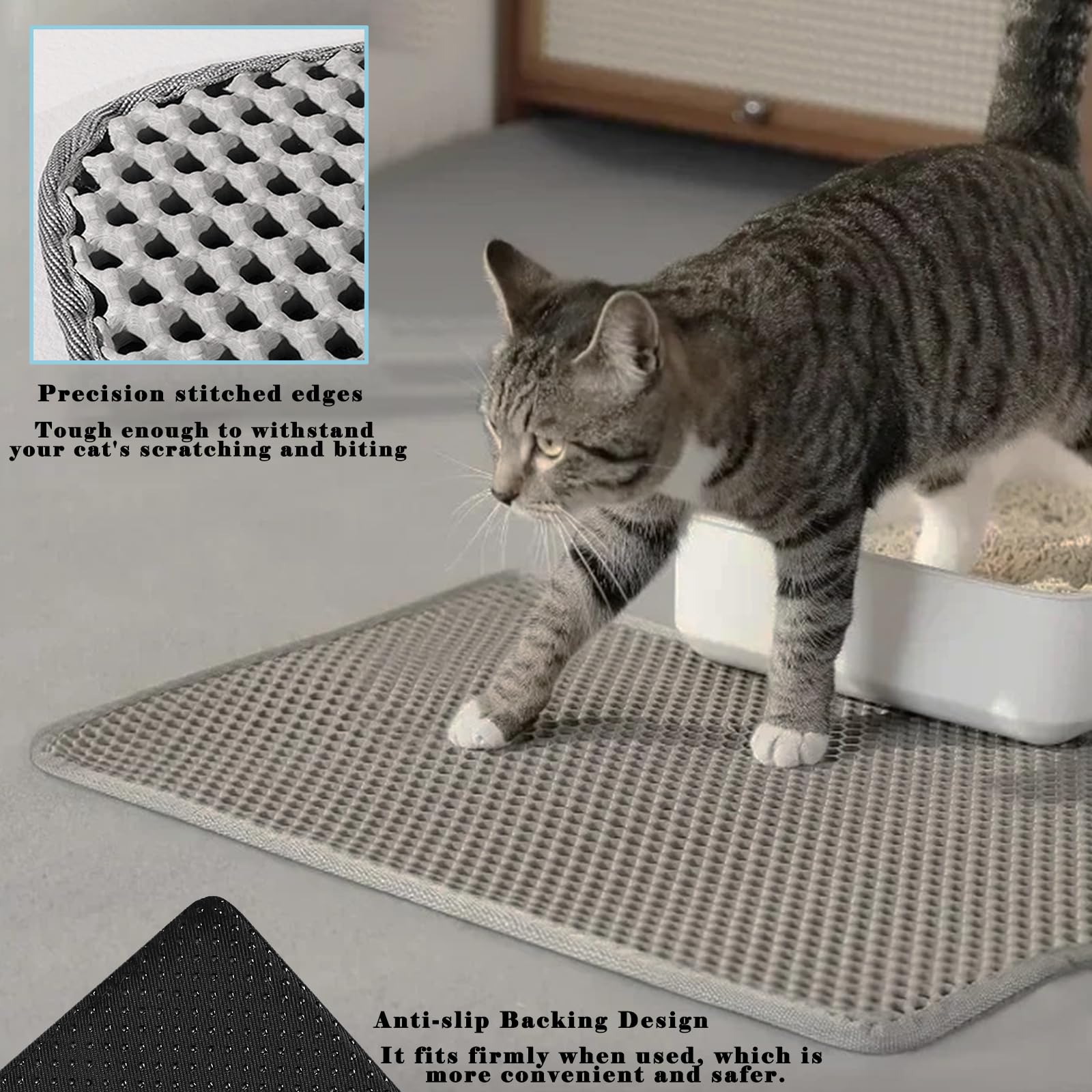HCY&WLD Cat Litter Mat placed around a cat litter box.