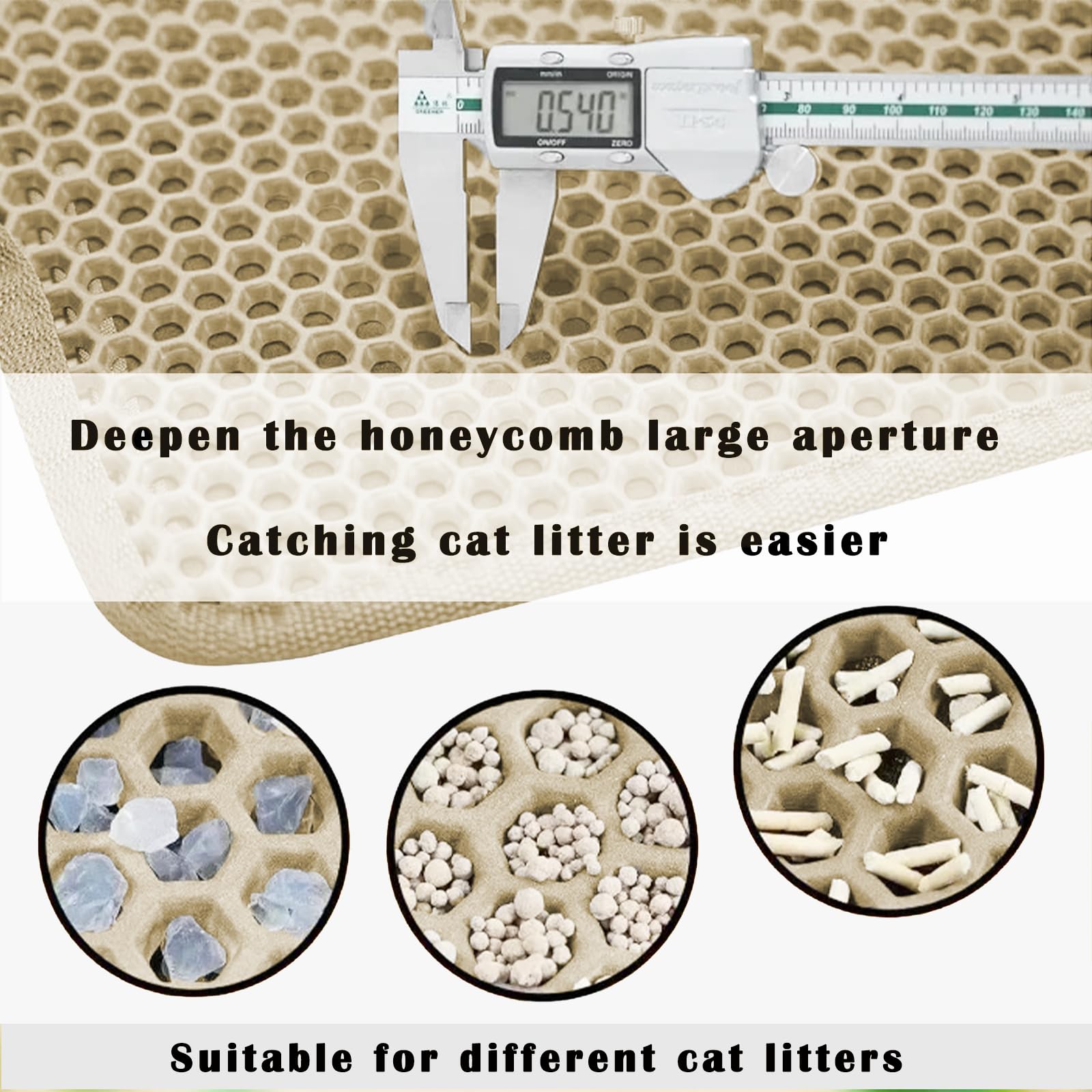HCY&WLD Cat Litter Mat showing litter collected within its honeycomb layers.