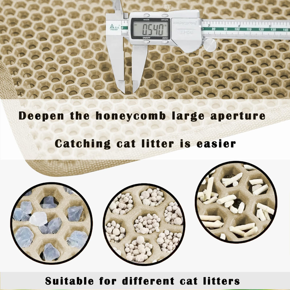 HCY&WLD Cat Litter Mat showing litter collected within its honeycomb layers.