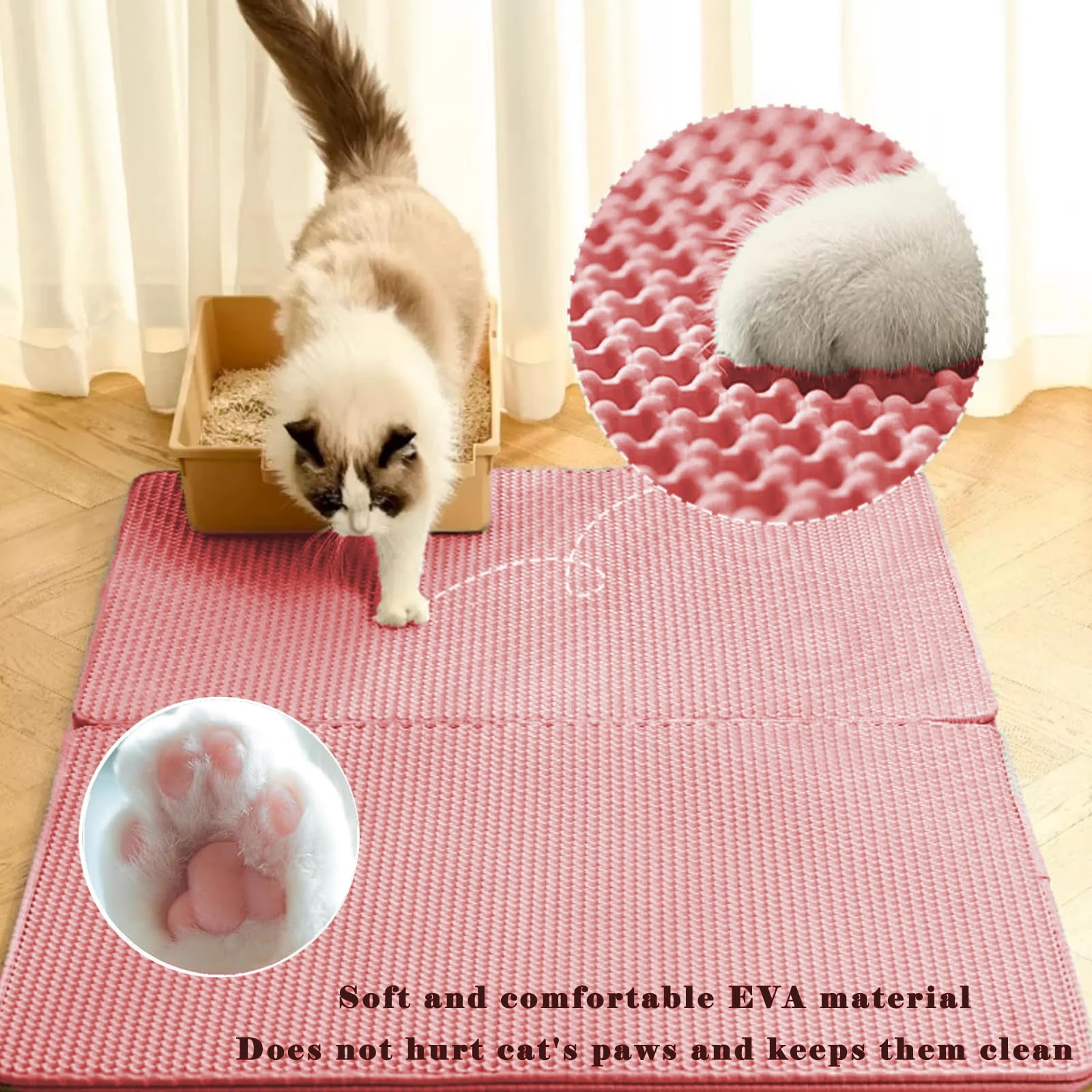 HCY&WLD cat litter mat detail showing its double-layer construction.