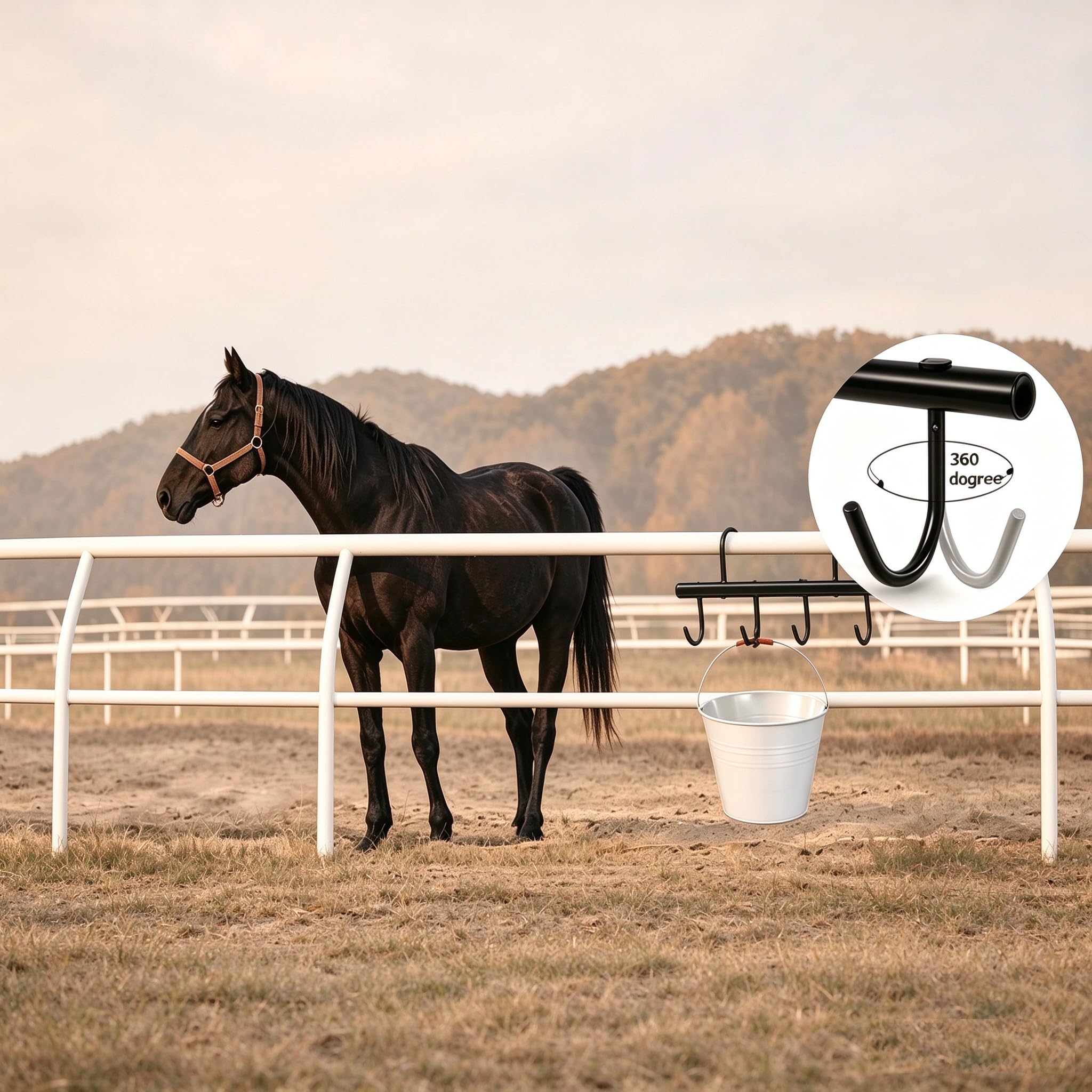 HDYEGY tack rack holding a bridle and reins on three hooks.