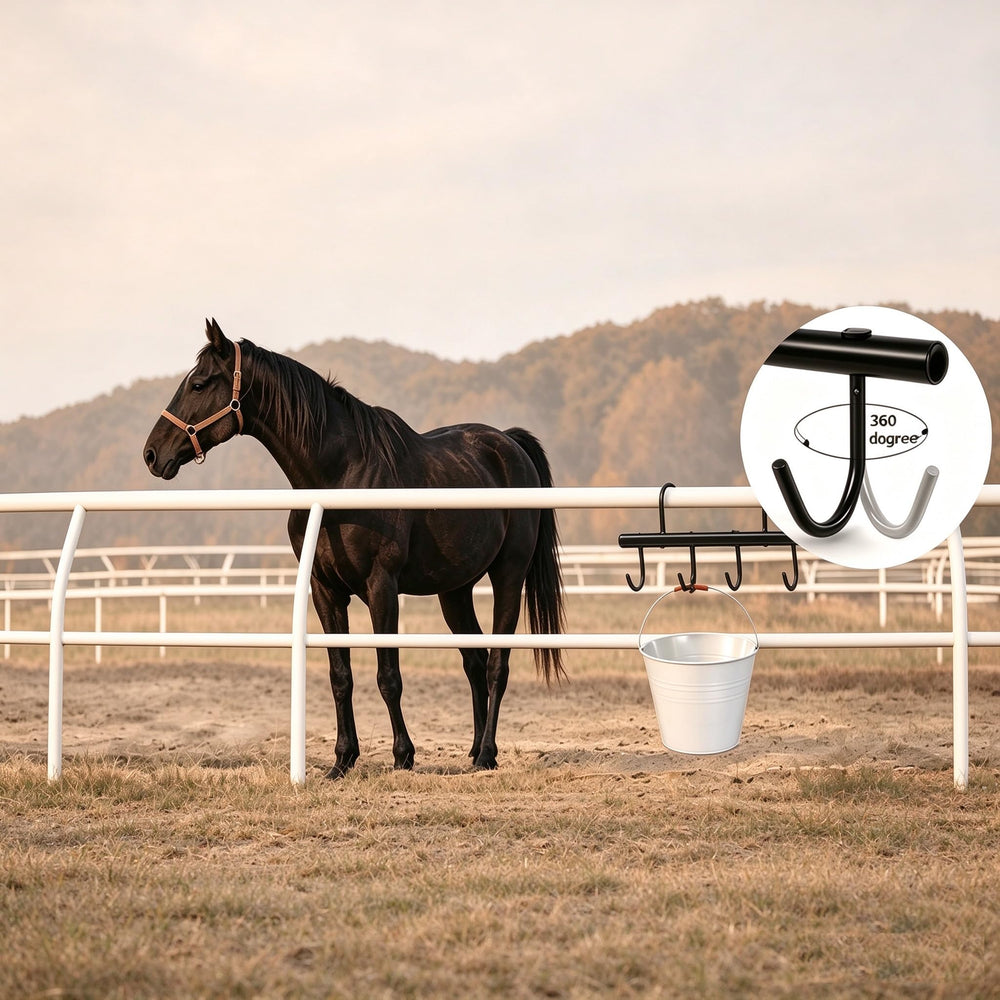 HDYEGY tack rack holding a bridle and reins on three hooks.