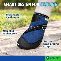 Healers Medical Dog Boot showing the adjustable hook-and-loop strap.