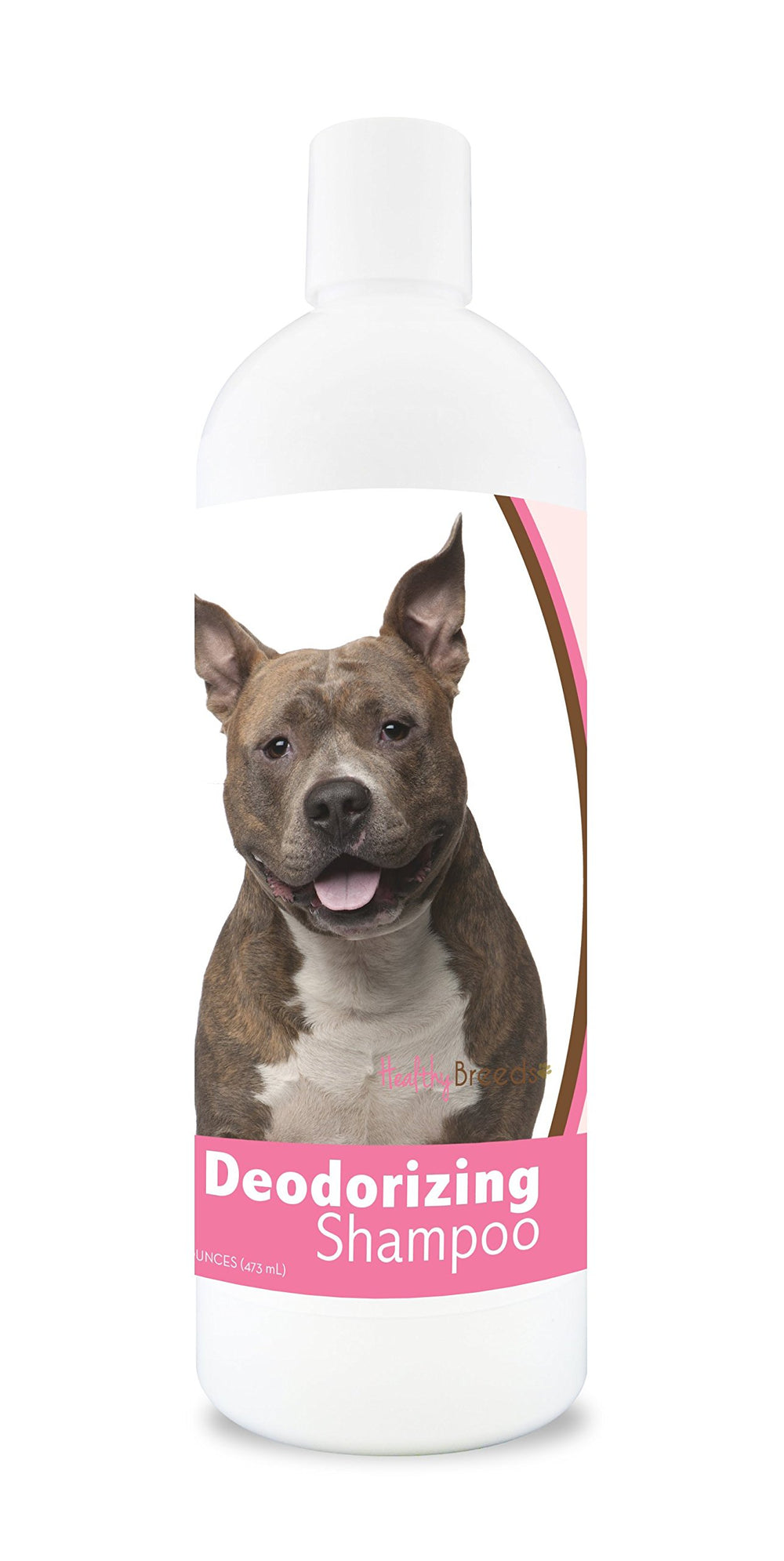 Healthy Breeds American Staffordshire Terrier Deodorizing Shampoo bottle shown from the front.