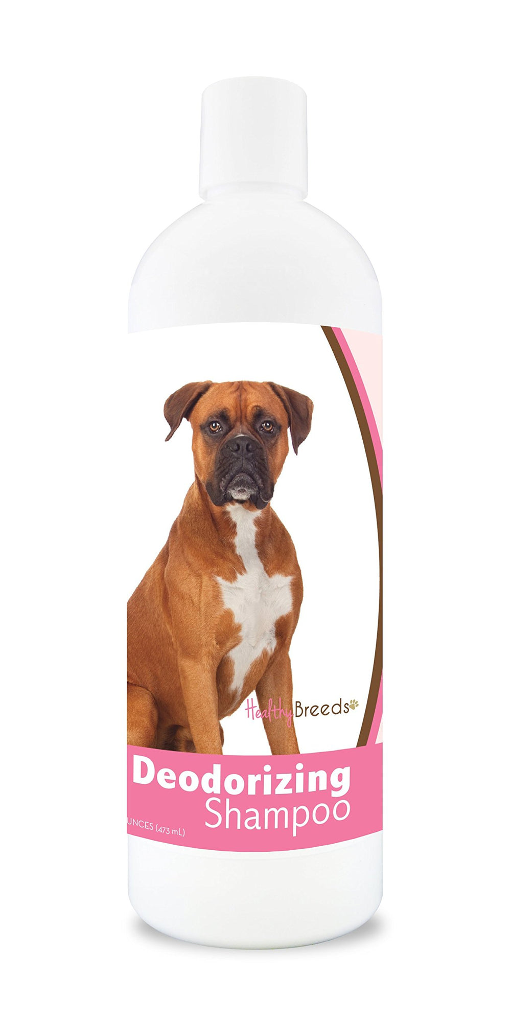 Healthy Breeds Boxer Deodorizing Shampoo bottle shown from the front.