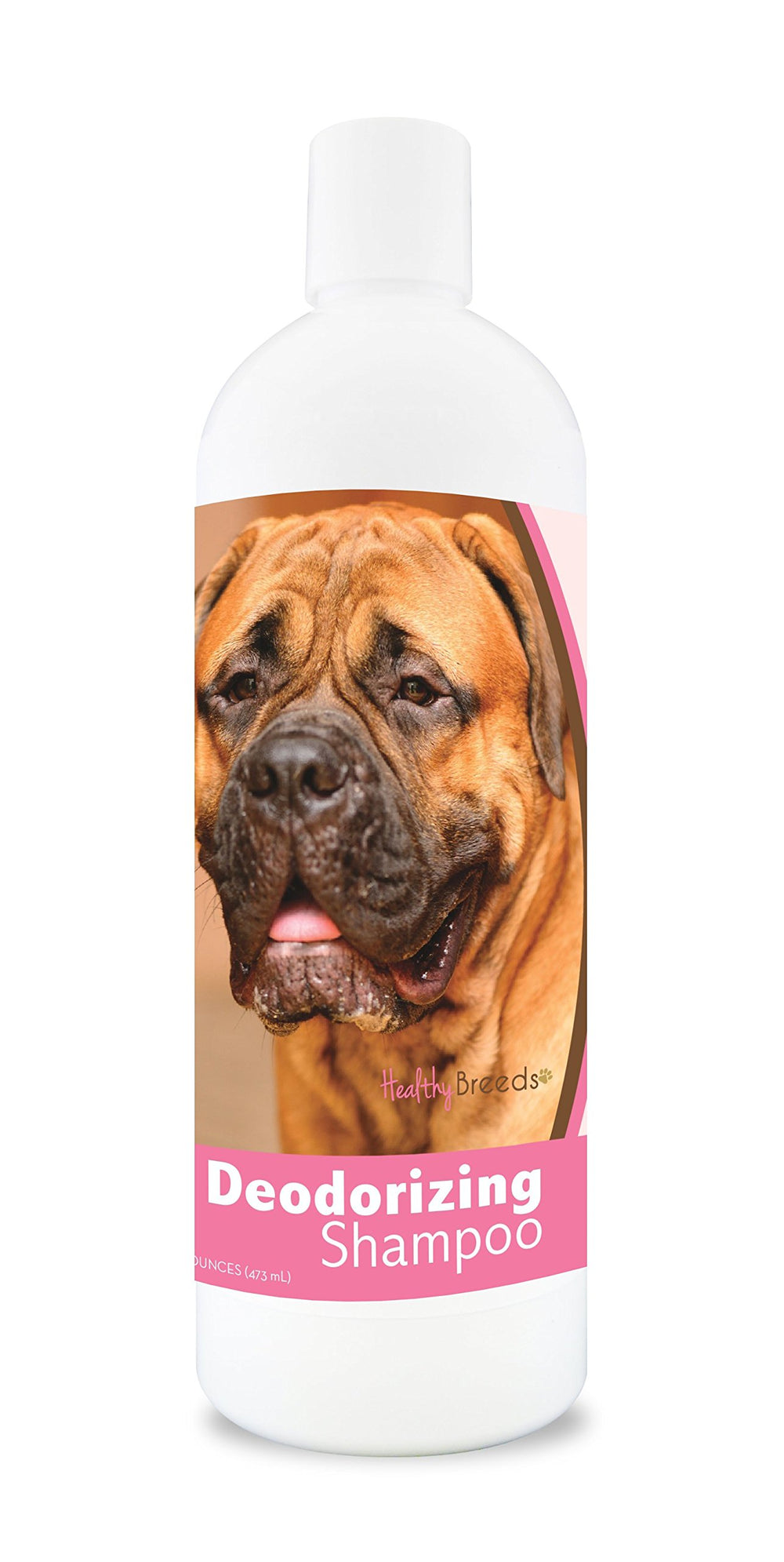 Healthy Breeds Bullmastiff Deodorizing Shampoo shown from the front.