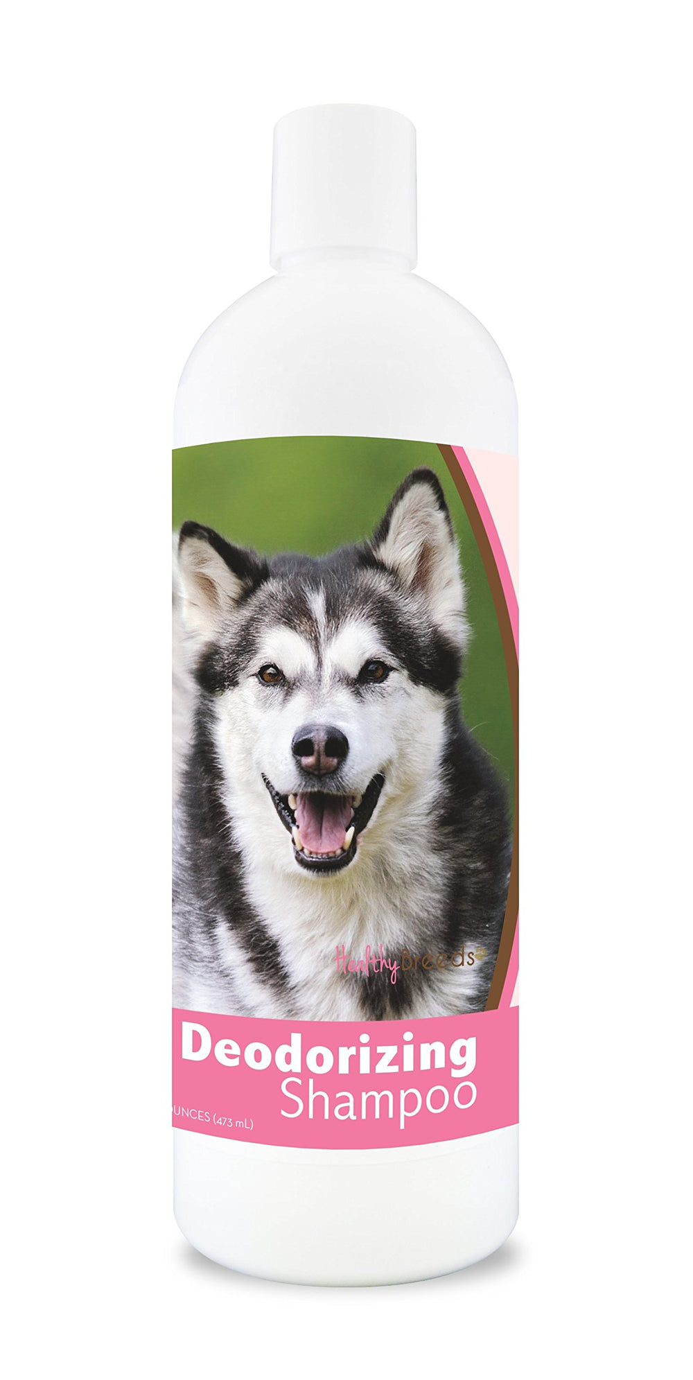 Healthy Breeds Alaskan Malamute Deodorizing Shampoo bottle shown from the front.