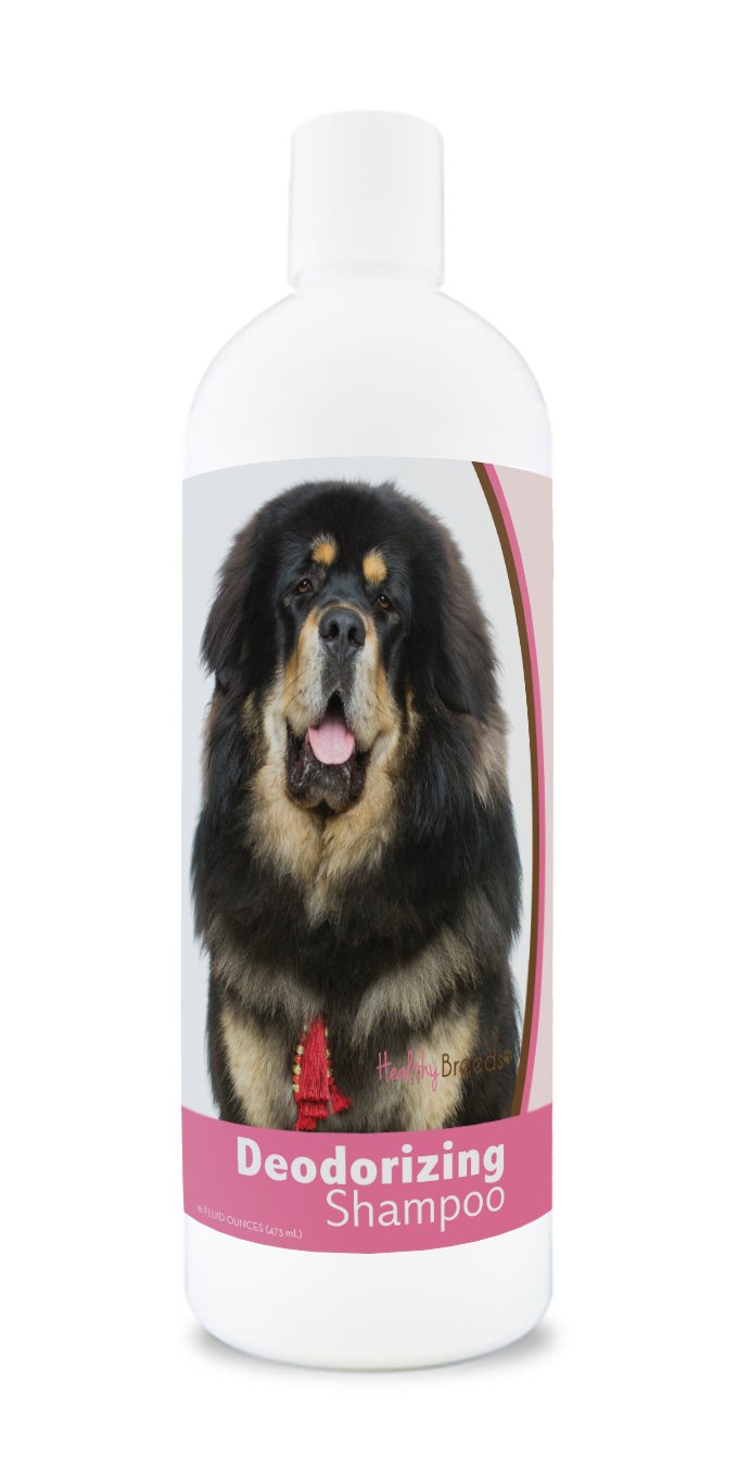 Healthy Breeds Tibetan Mastiff Deodorizing Shampoo bottle shown from the front.
