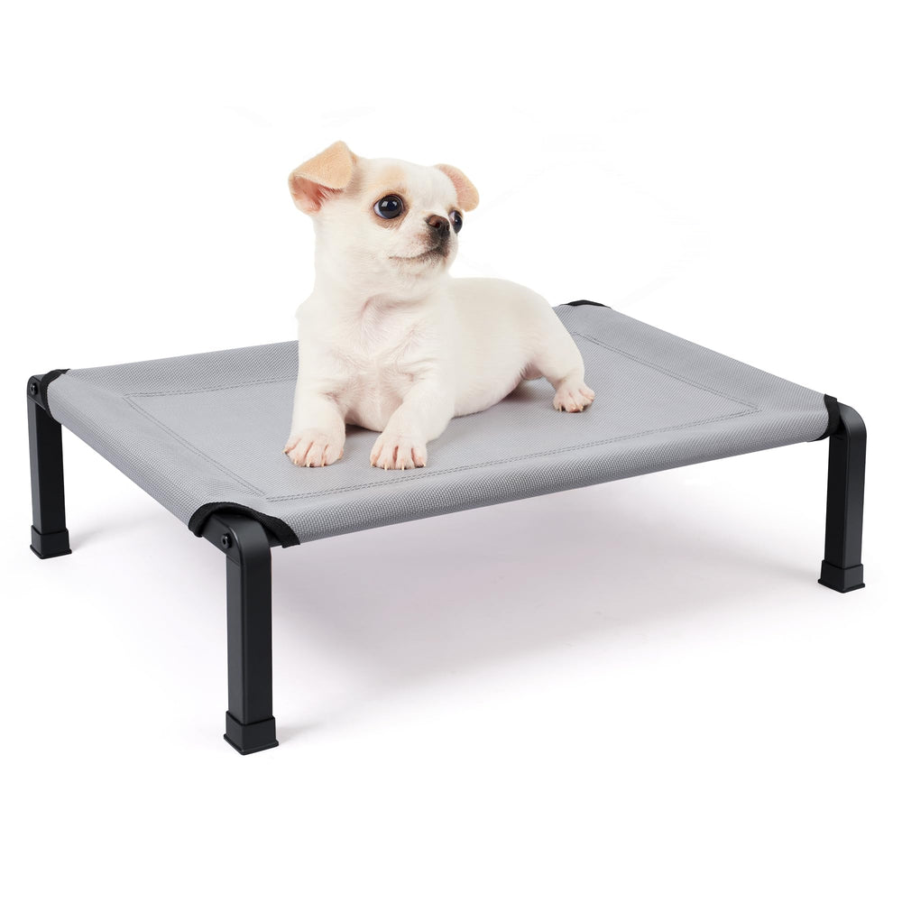 Heeyoo elevated dog bed shown from the front, featuring its raised cot design.