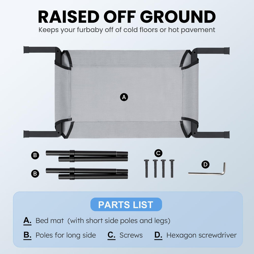 Heeyoo elevated dog bed shown in an outdoor setting for portable use.