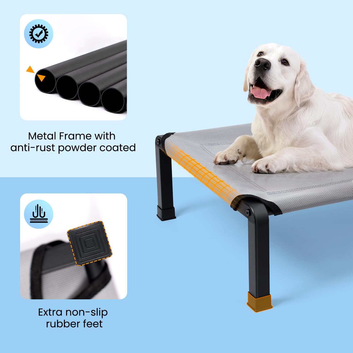 Heeyoo elevated dog bed shown from the side to highlight its raised profile.
