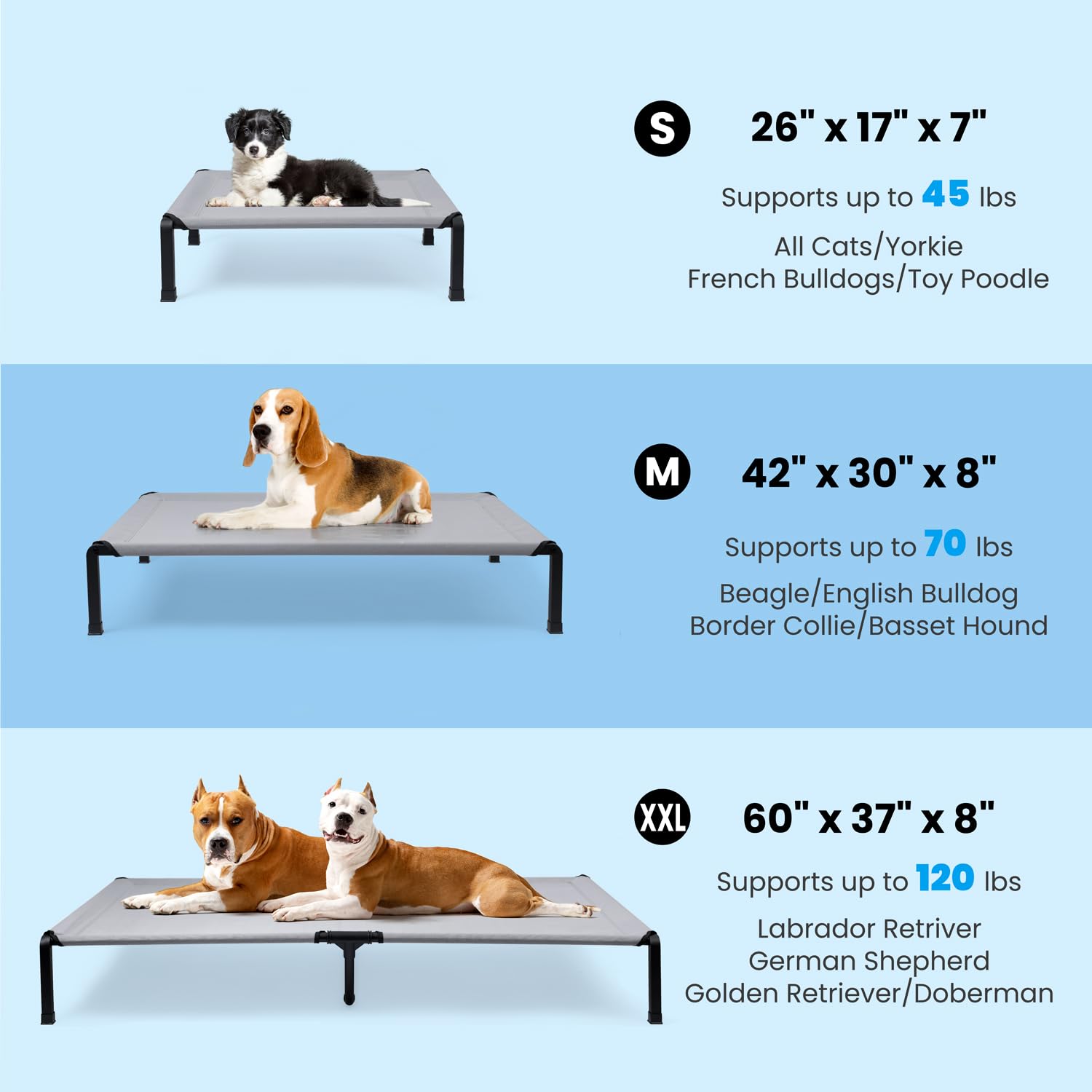 Heeyoo elevated dog bed close-up showing the breathable Textilene mesh sleep surface.