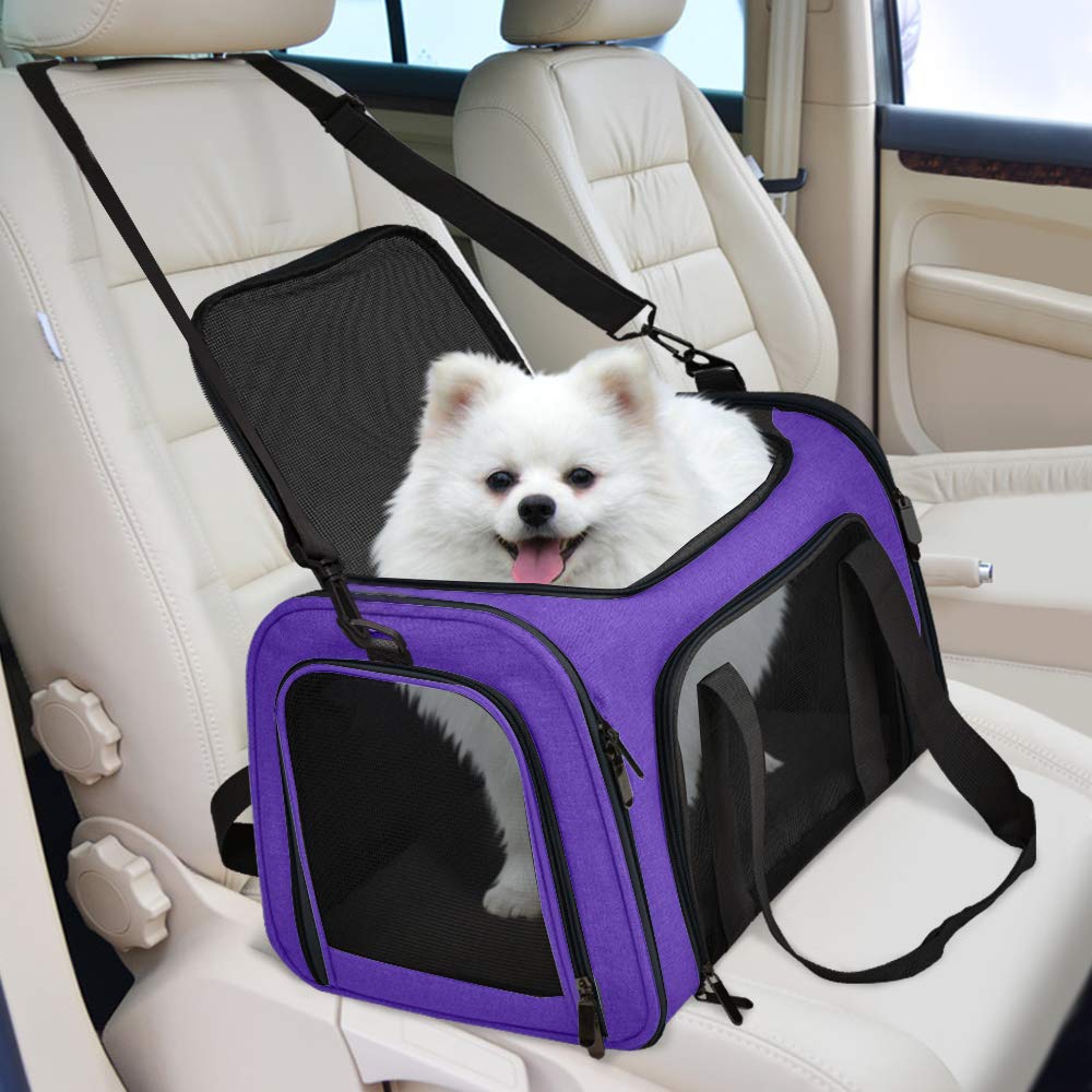 Henkelion pet carrier padded handles shown for hand carrying.
