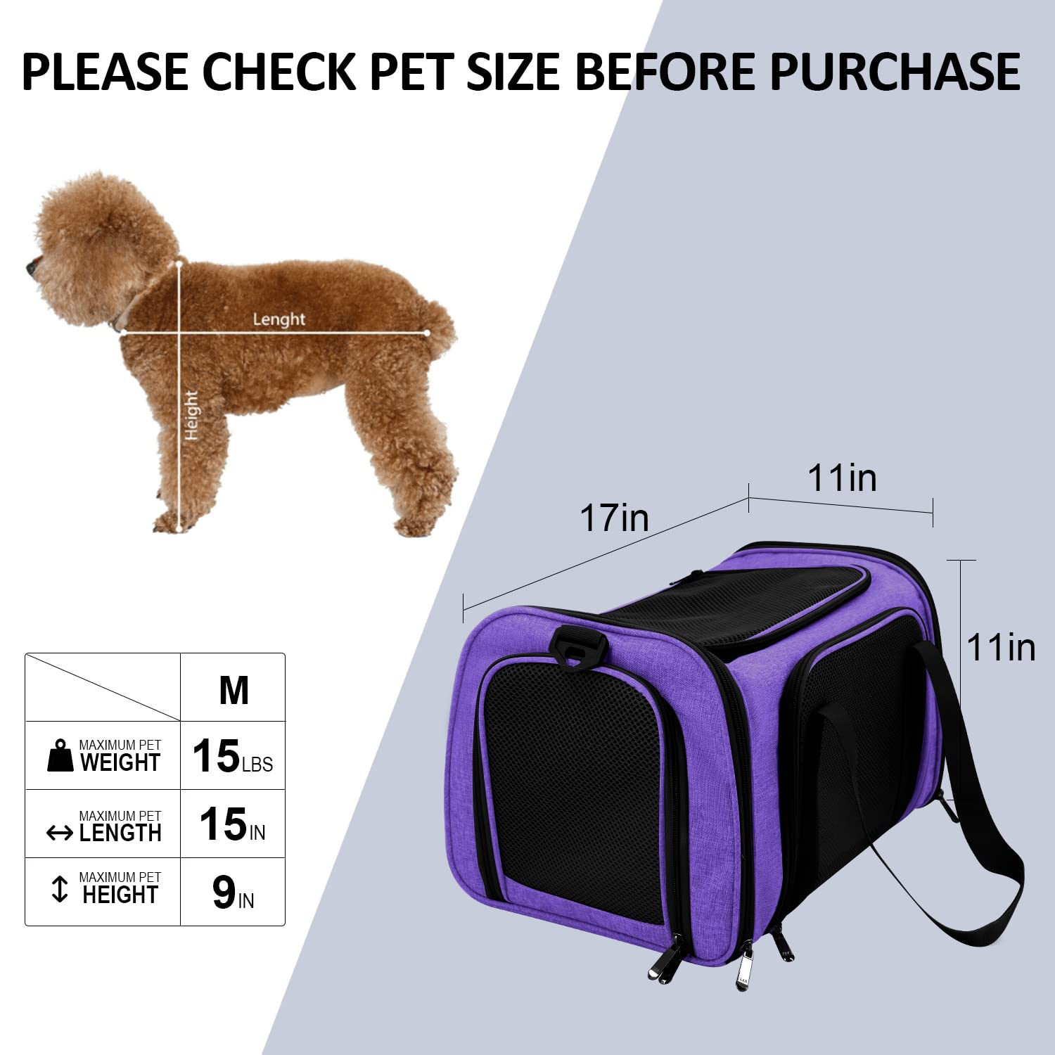 Henkelion pet carrier shown from the side in purple.