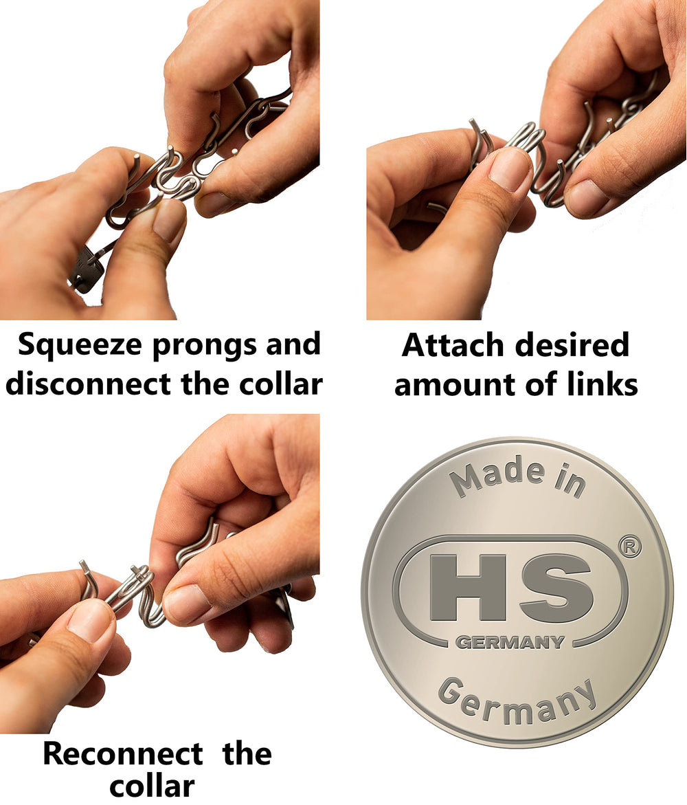 Herm Sprenger additional prong links shown with an Ultra-Plus training collar.