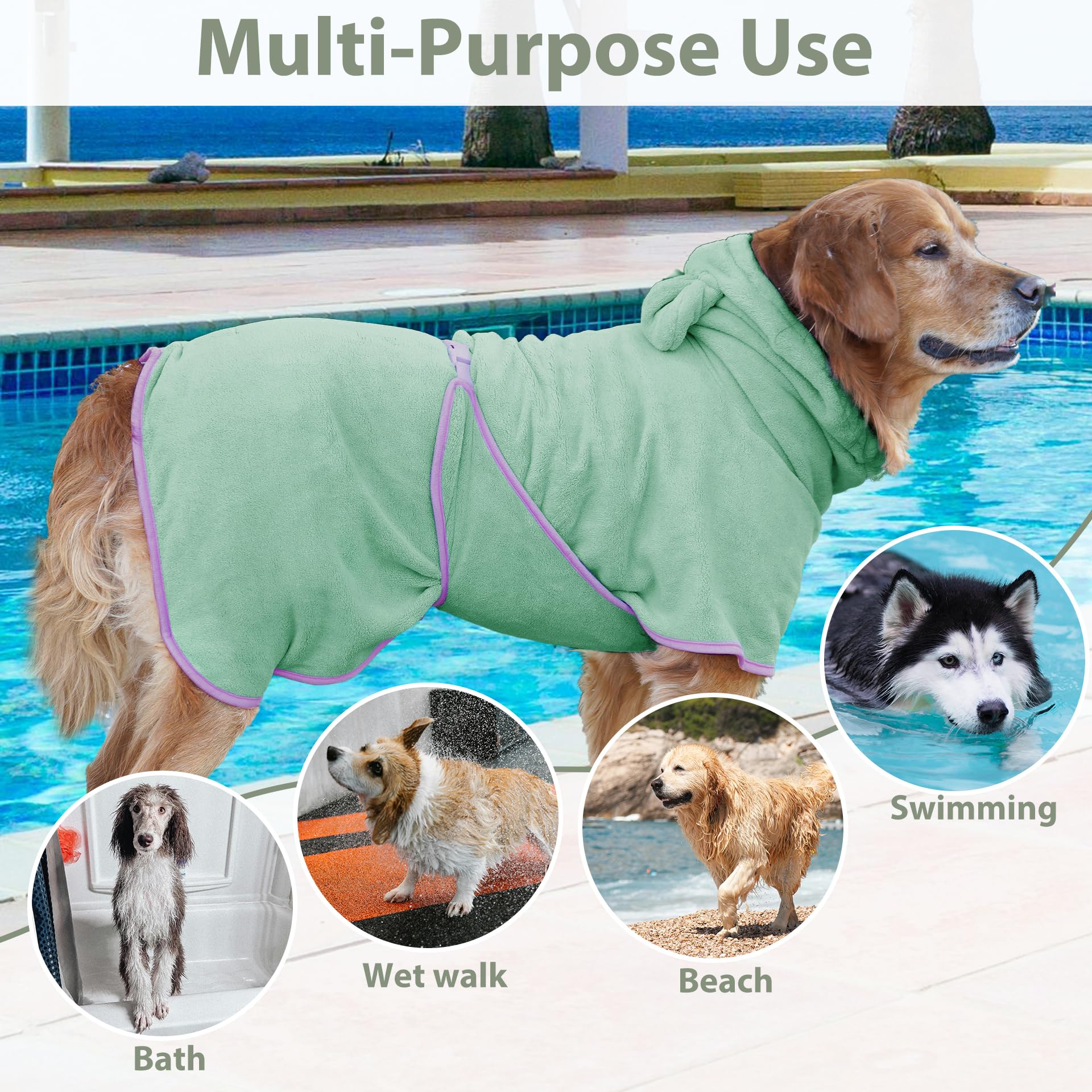 HhiMyOct dog bathrobe back-length drawstrings shown close up.