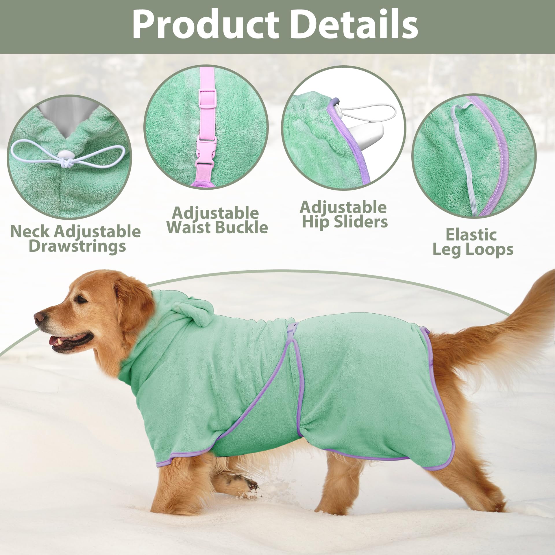 HhiMyOct dog bathrobe neck drawstrings shown close up.