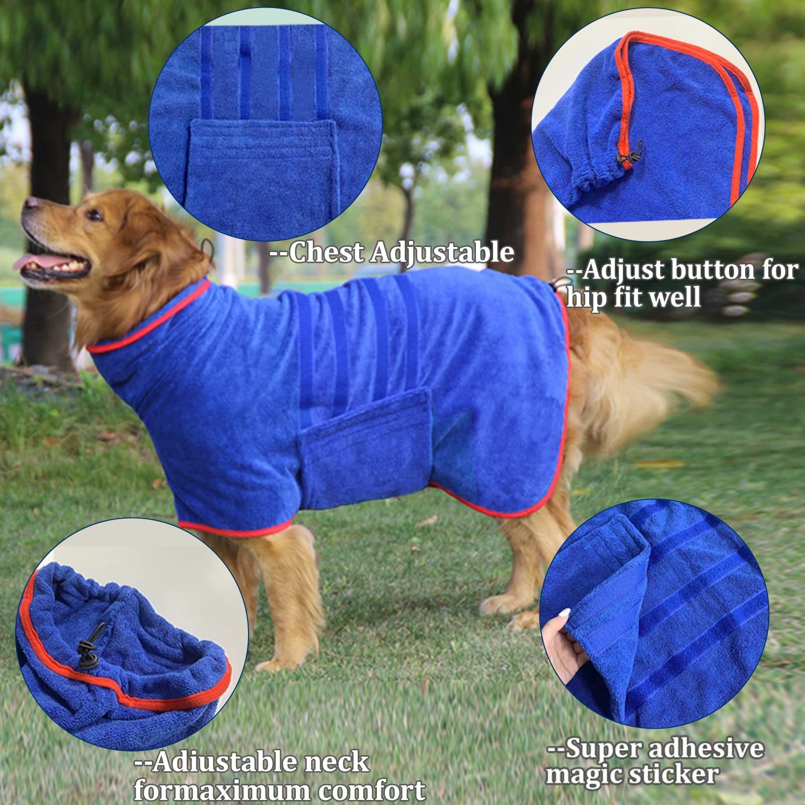 HhiMyOct Dog Drying Coat detail showing its adjustable neck drawstring.