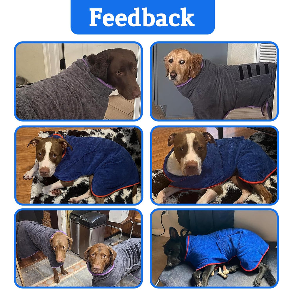 HhiMyOct dog drying robe worn by a pet after a bath.