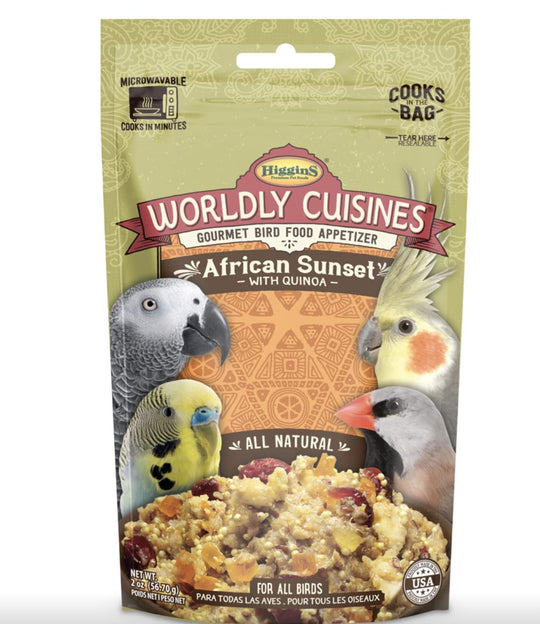 Higgins African Sunset blend shown from the front of its package.