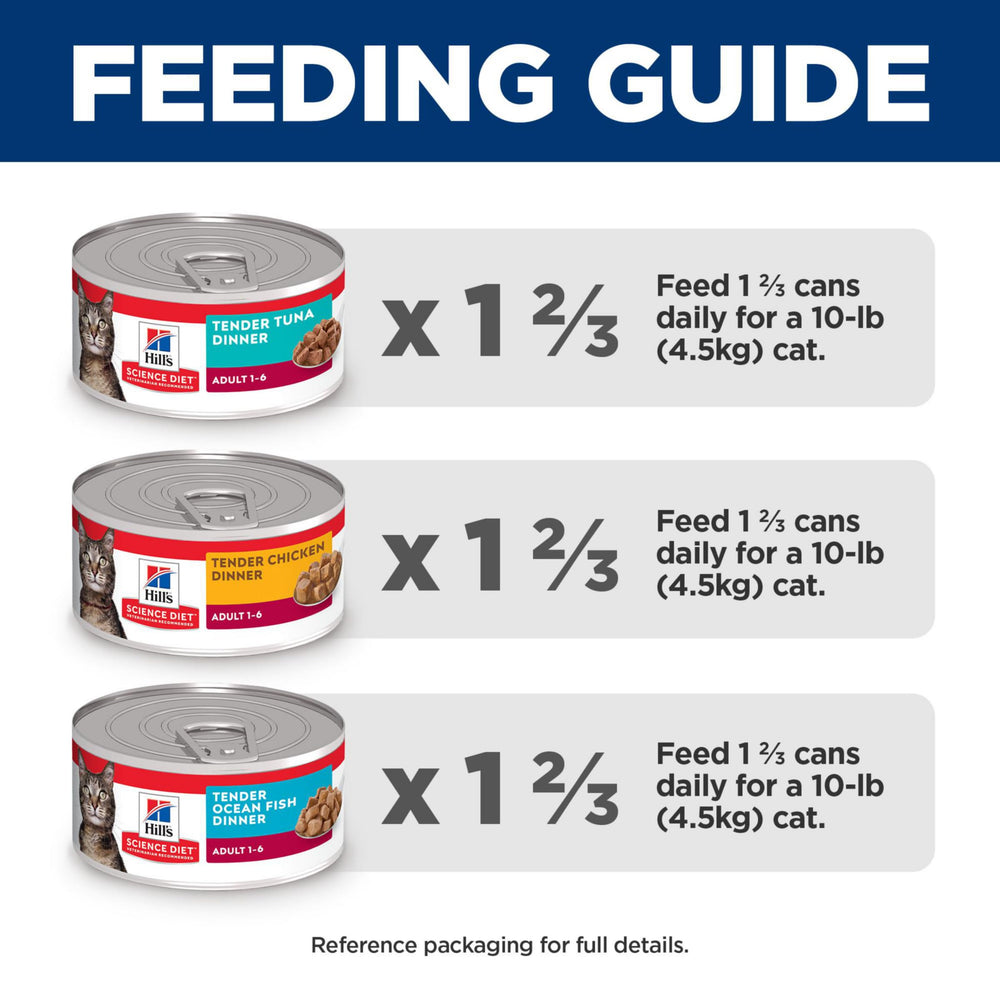 Hill's Science Diet wet cat food variety pack with chicken, tuna, and ocean fish recipes.