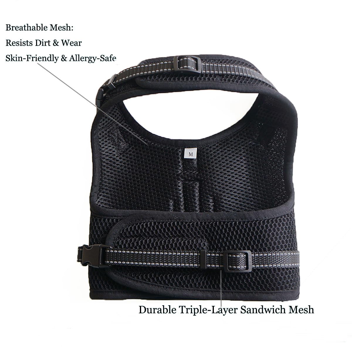 Hilspace dachshund harness close-up showing the sandwich mesh.