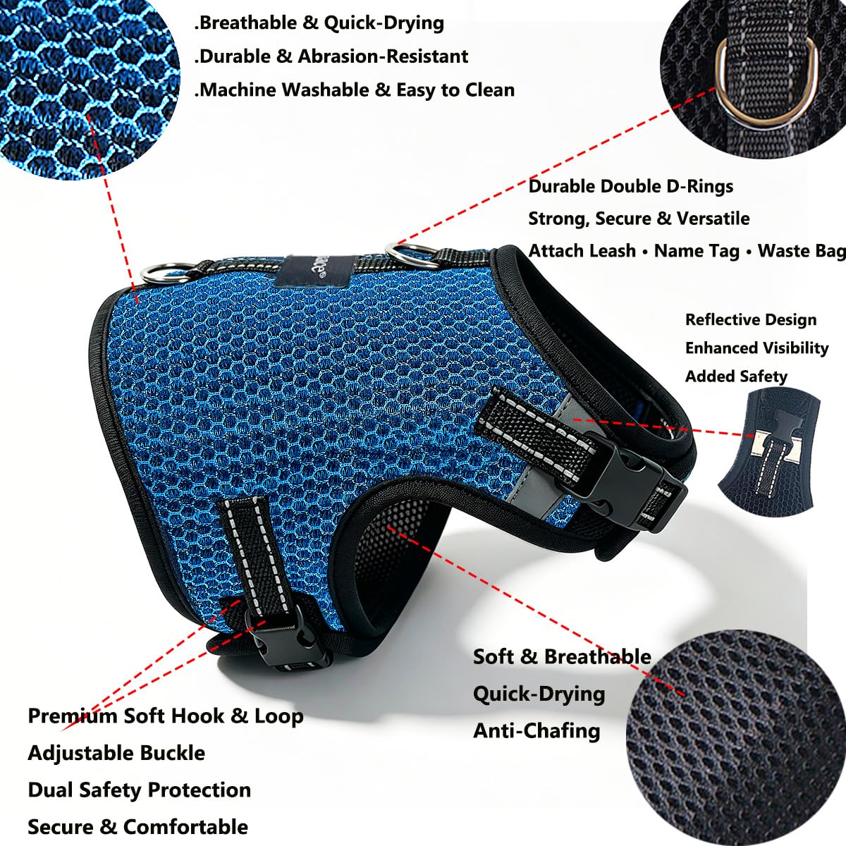 Hilspace Dachshund harness vest close-up showing its sandwich mesh.