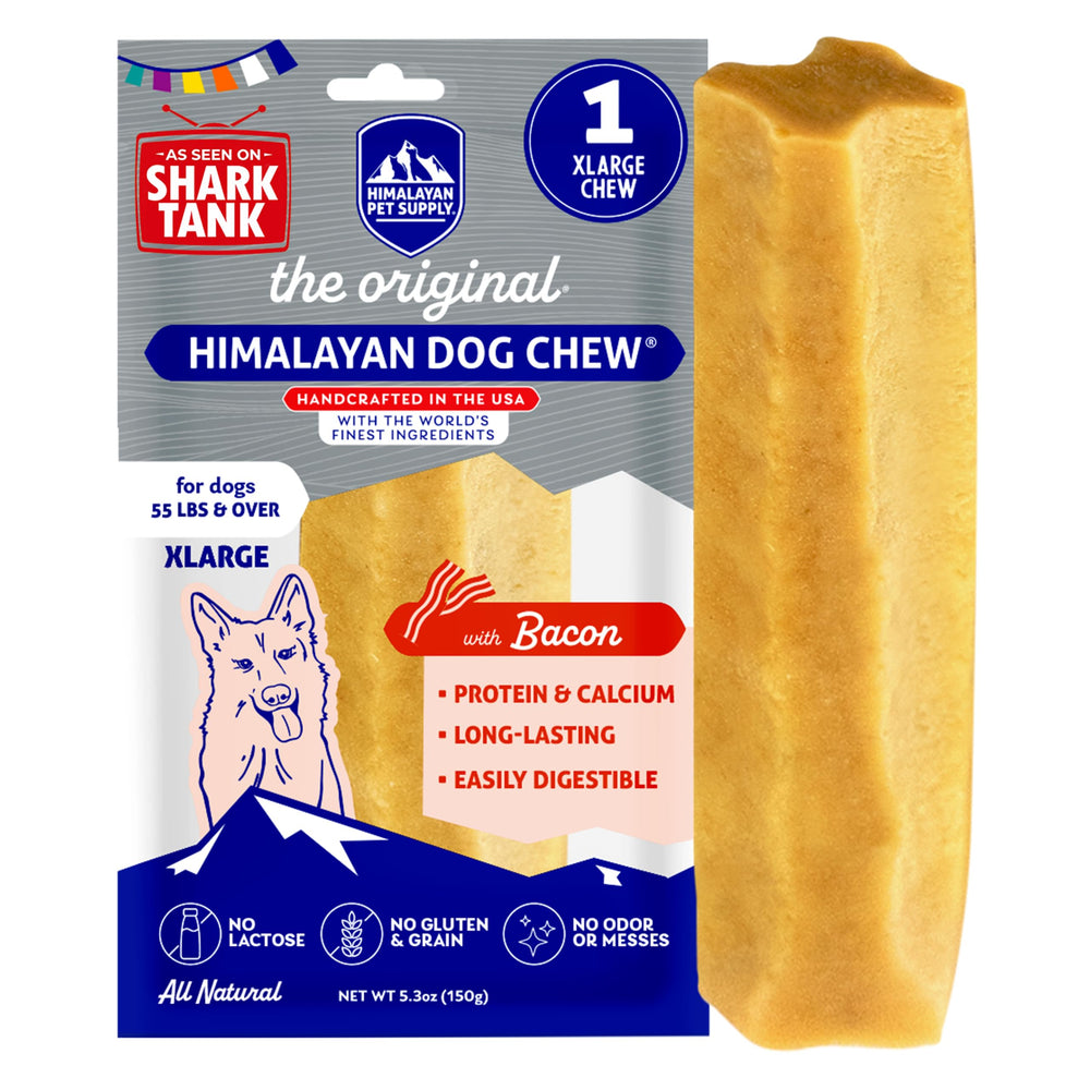 Himalayan Dog Chew bacon yak cheese dog chew shown from the front.