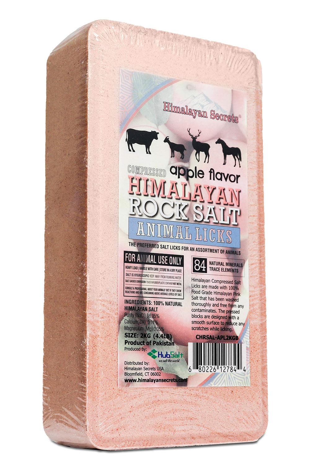 Himalayan Secrets Apple Flavor Salt Lick Brick shown from the front.