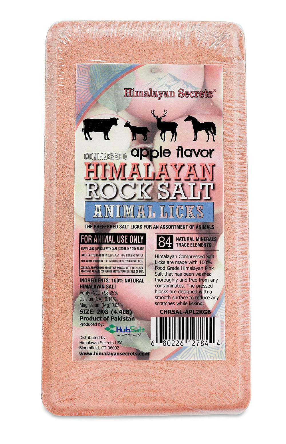 Himalayan Secrets Apple Flavor Salt Lick Brick showing its smooth surface and rounded edge.