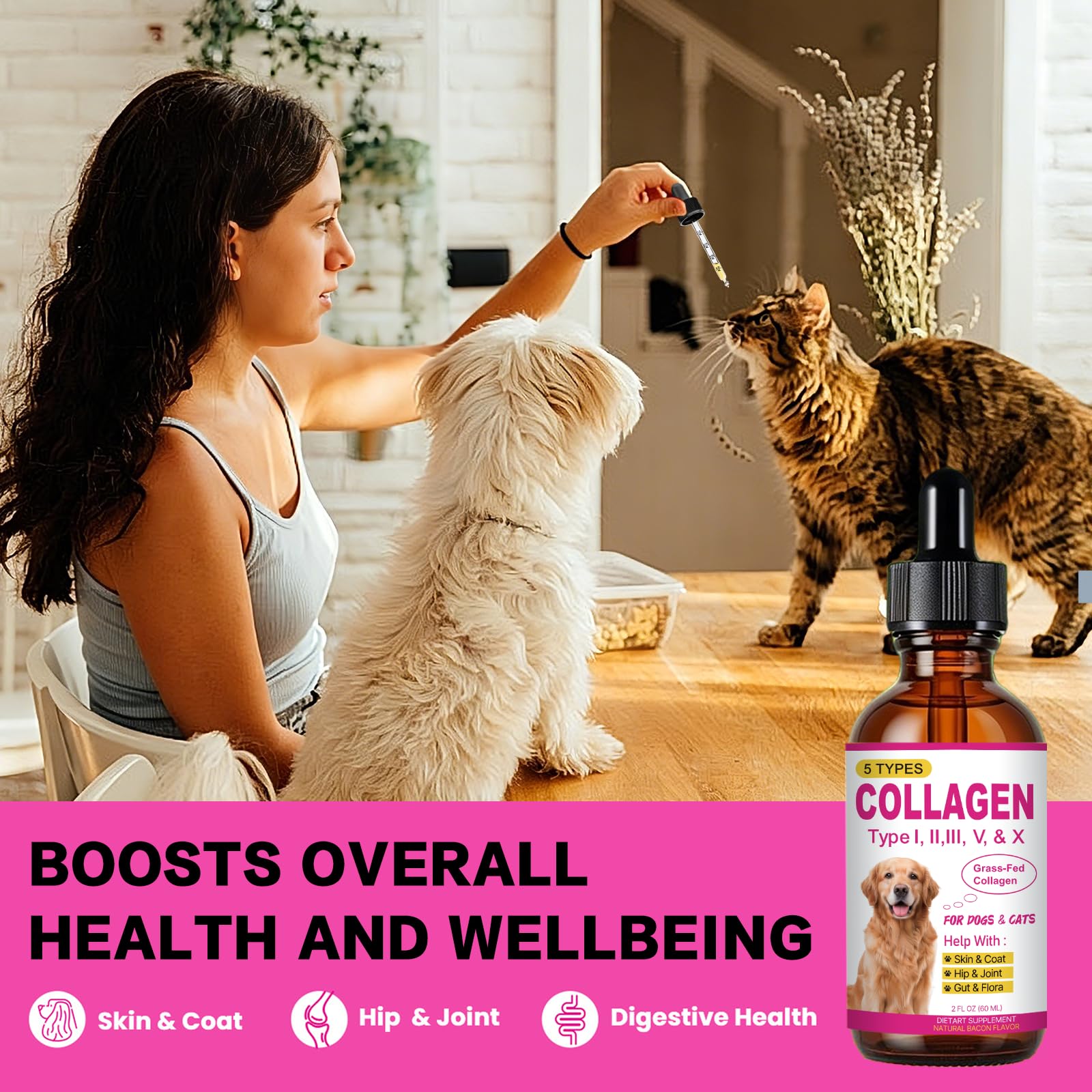 HIQUAY liquid collagen with flexible weight-based dosing for pets.