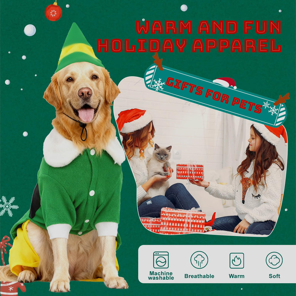 Hladce dog elf costume showing the split design of the suit.